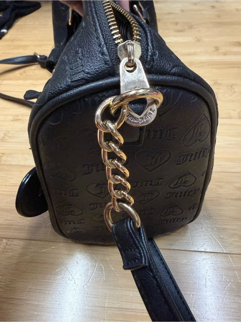 Juicy Couture Black Embossed Heart Satchel with Gold Logo